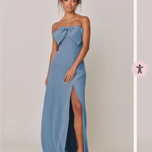 Revelry Strapless Blue Gown with Bow